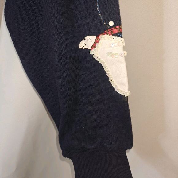 Saul Away Women S Blue Skating Polar Moose Christmas Vintage Ugly Sweater Sequin - Picture 4 of 9